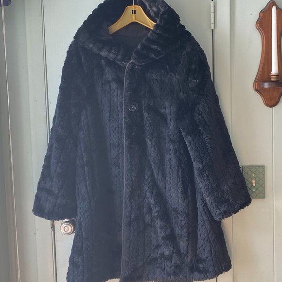 Orvis Reversible Coat Faux Fur Button Front - Picture 1 of 12
